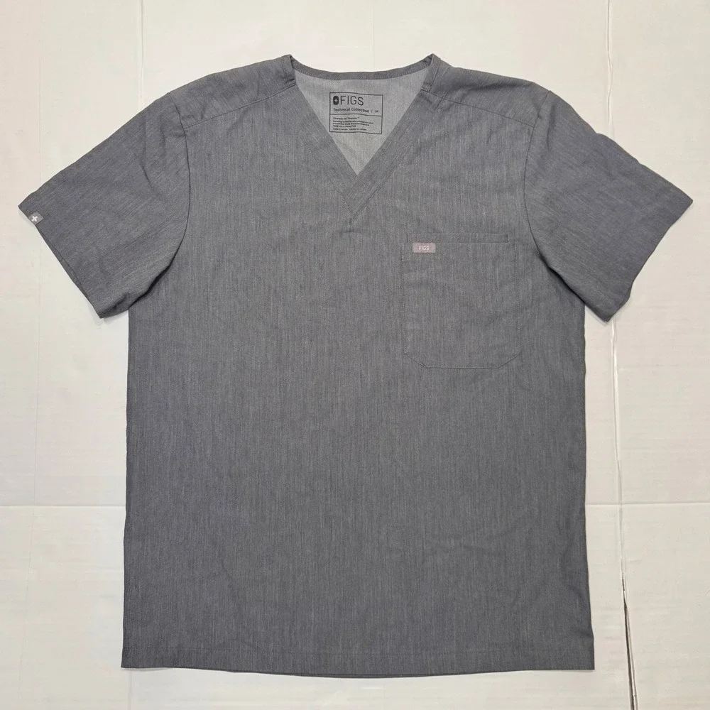 FIGS Leon Scrub‎ Top Mens Medium Gray V-Neck Technical Collection FM1500 Pocket